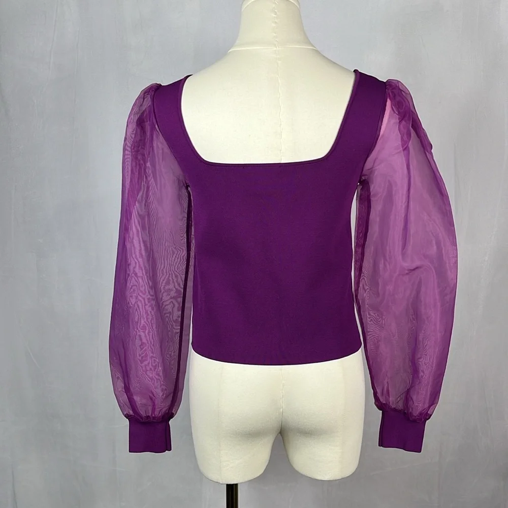 Revolve House of‎ Harlow Chiffon Organza Puff Sleeve Cropped Blouse Purple.